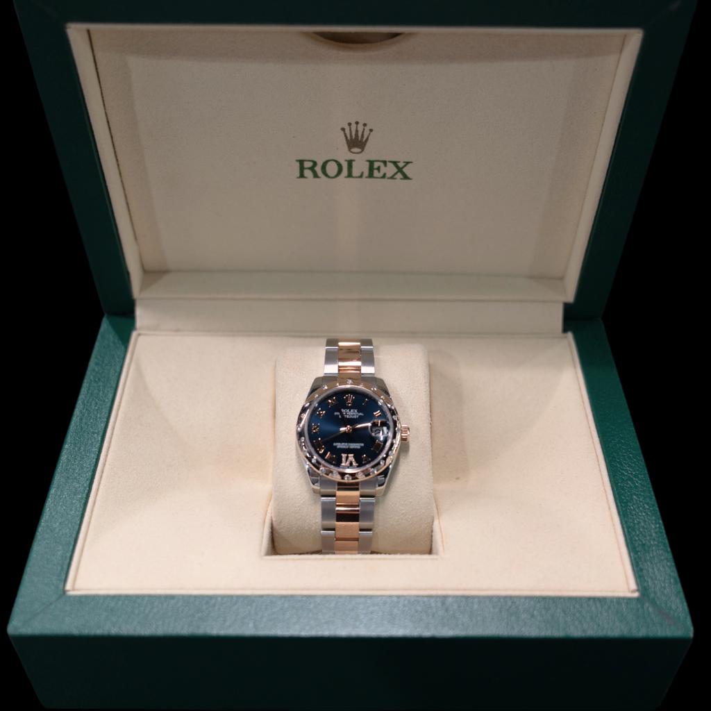 Ladies Fluted Two Tone Rose Gold Oyster Rolex Datejust 31mm - Rhodium Pave6 Diamond Roman Dial