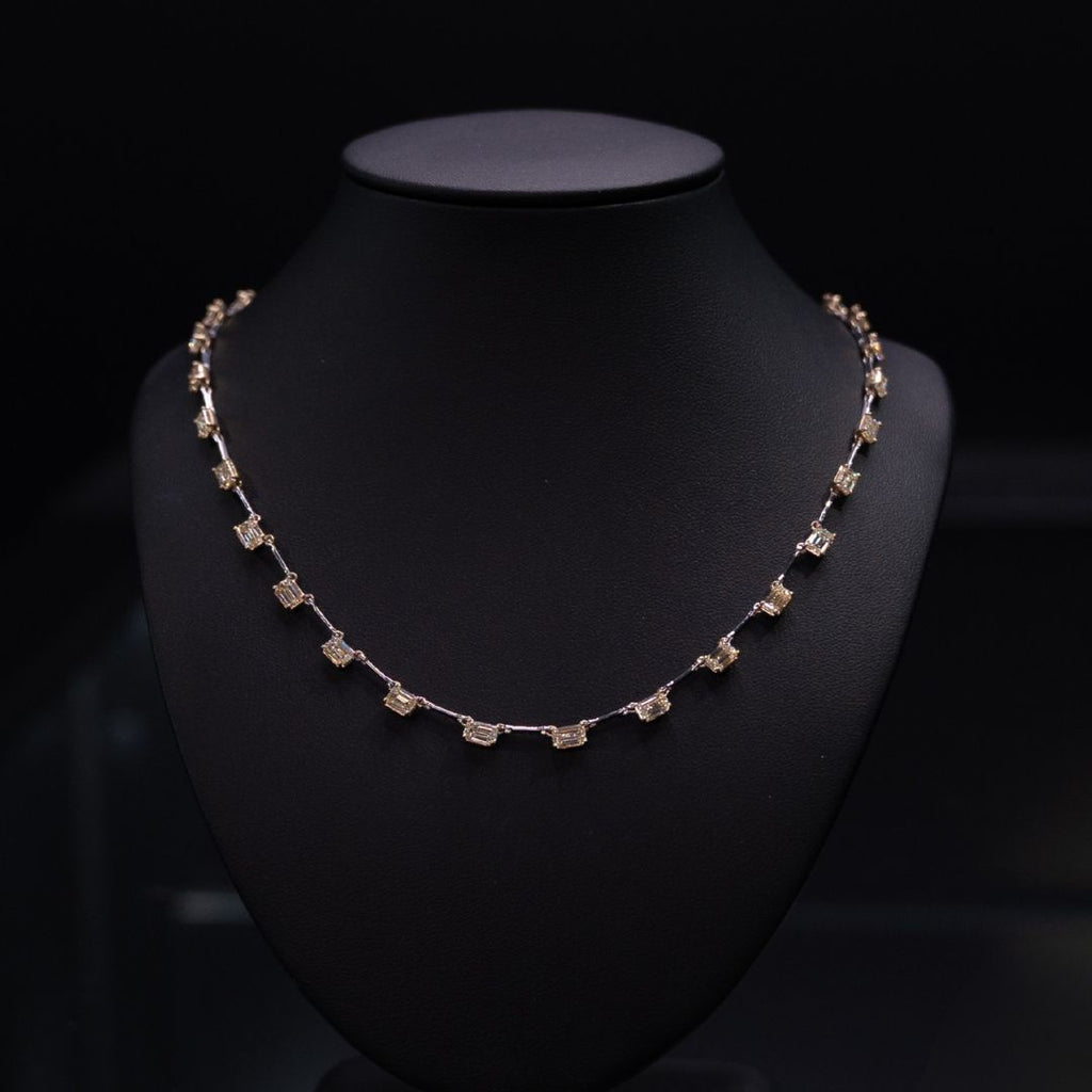 14CT White & Yellow Gold Diamond Tennis Necklace 3.83ct TDW Natural Fancy Yellow SI Clarity