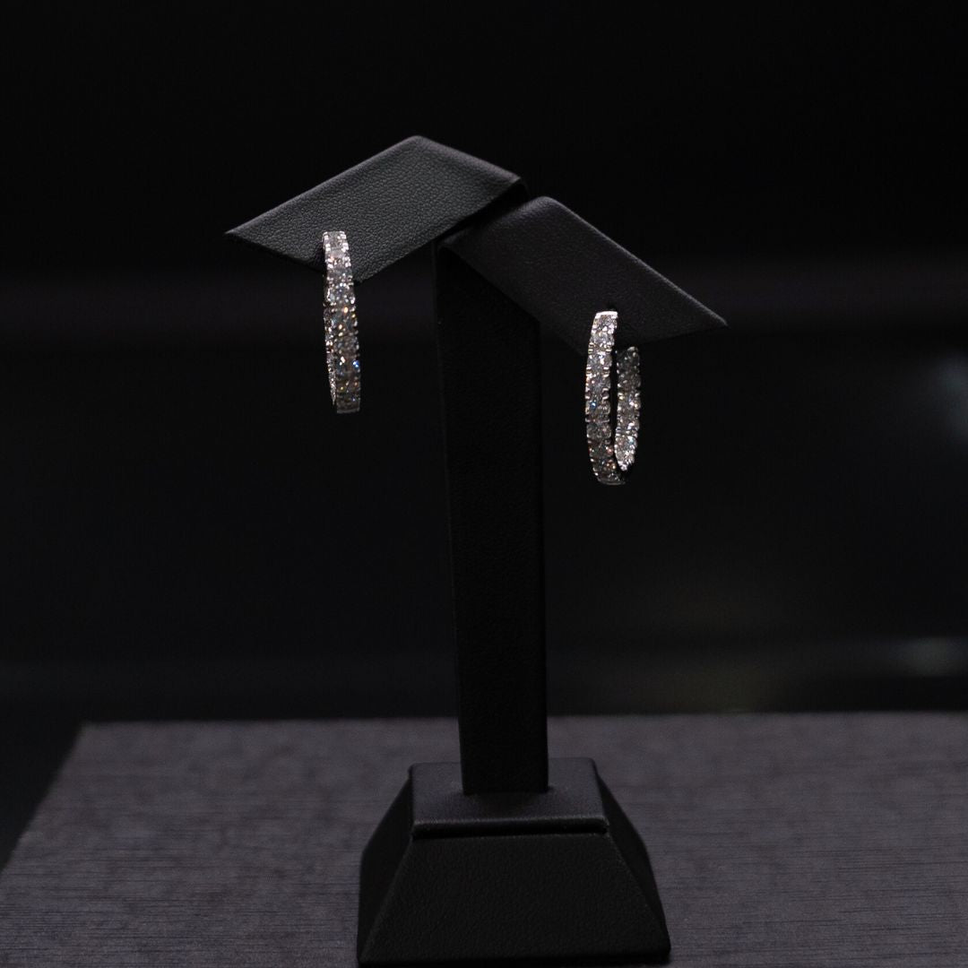 14ct White Gold Diamond Hoop Hinged Earrings 4.01ct TDW