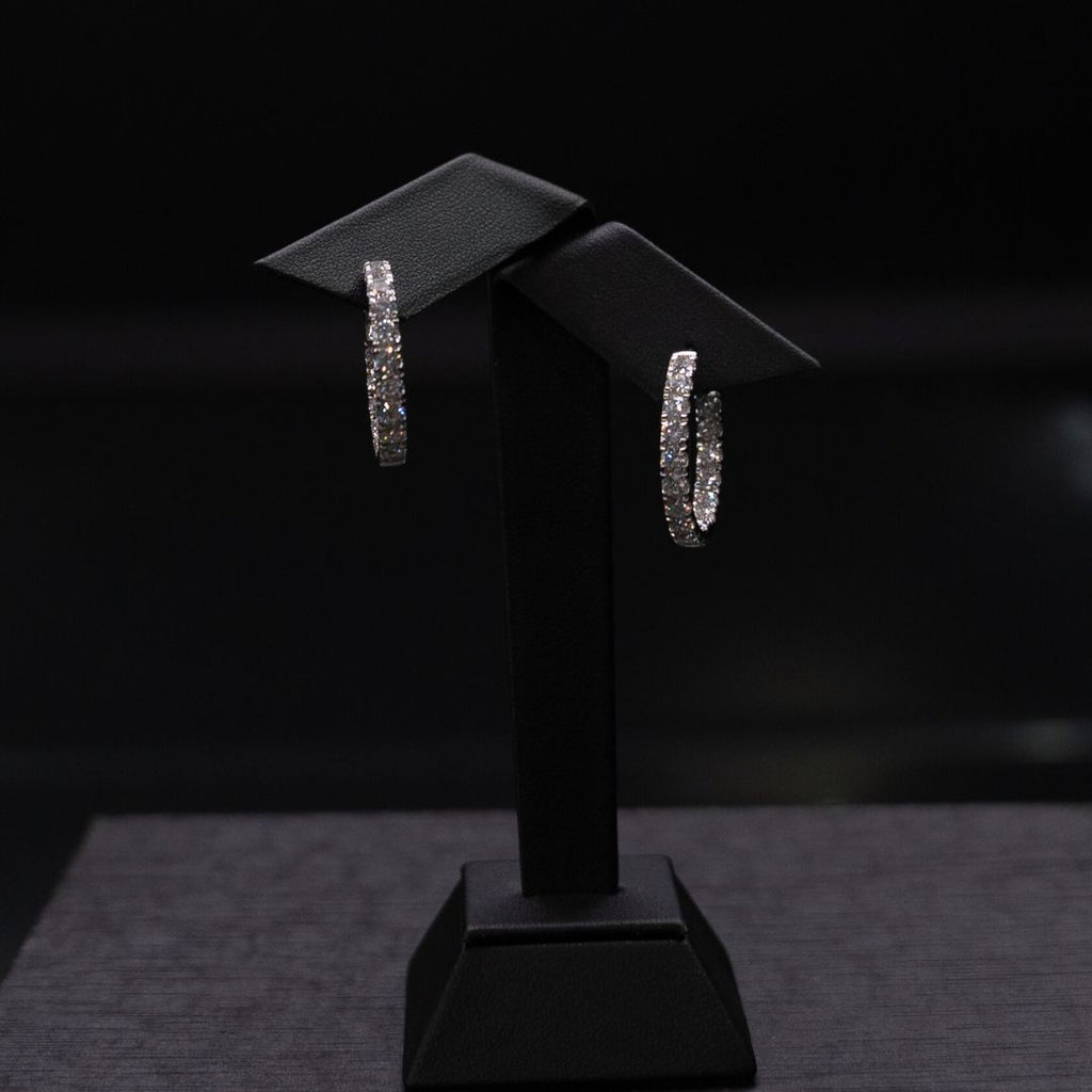 14ct White Gold Diamond Hoop Hinged Earrings 4.01ct TDW