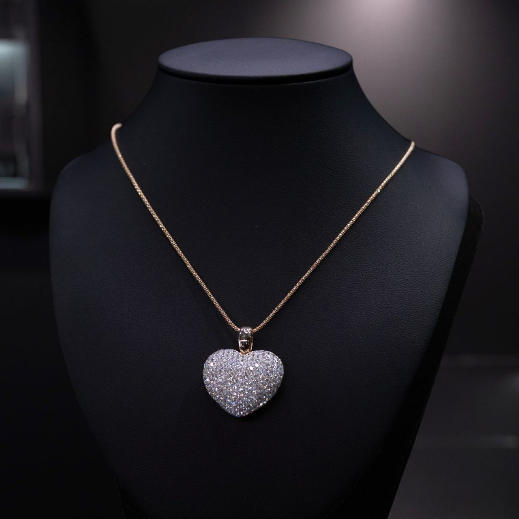 14ct Yellow Gold Diamond Set Puffy Heart Pendant 2.76ct TDW