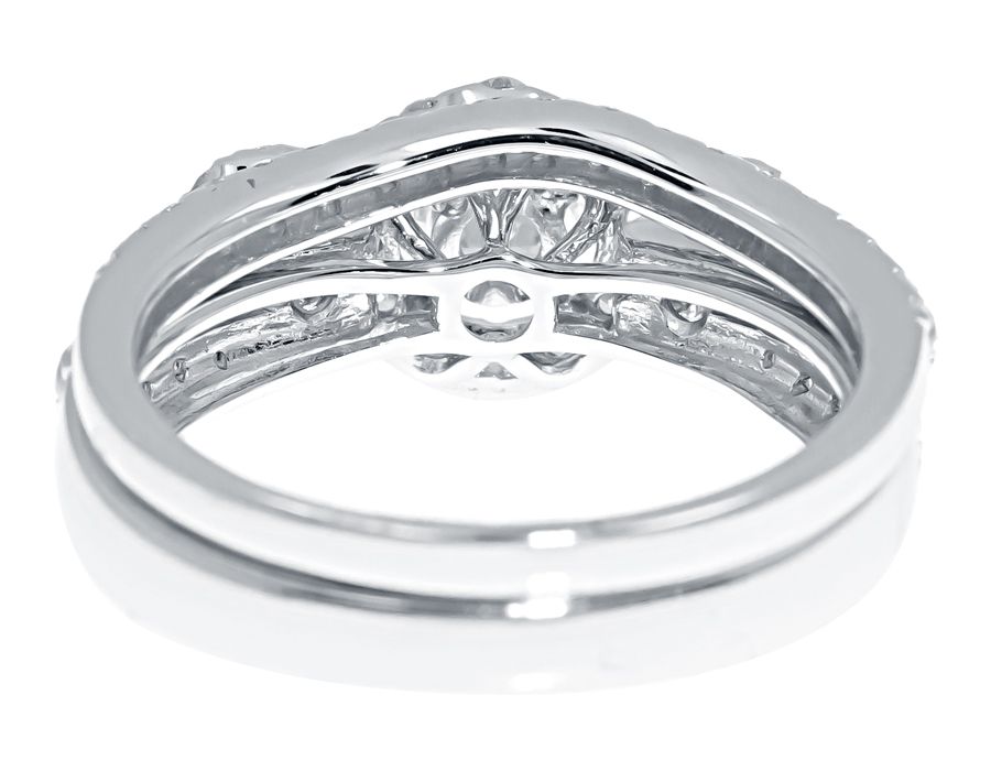 3 Stone Halo Bridal Ring Set in 14k White Gold (1.50 ct)