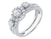 3 Stone Halo Bridal Ring Set in 14k White Gold (1.50 ct)