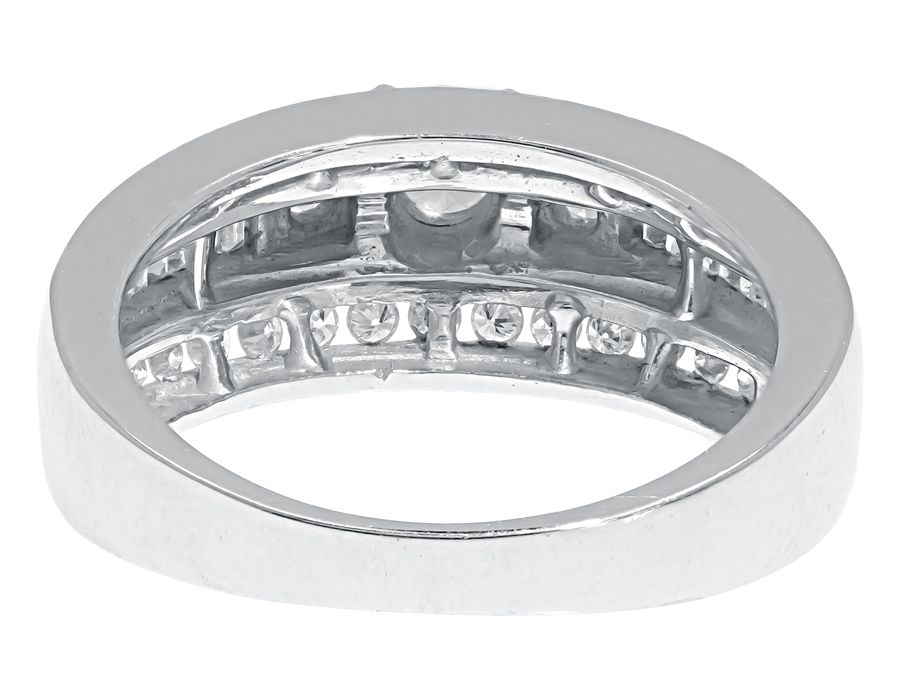 14k White Gold Three Stone Ring with Round and Baguette Diamonds (1.0 ct)