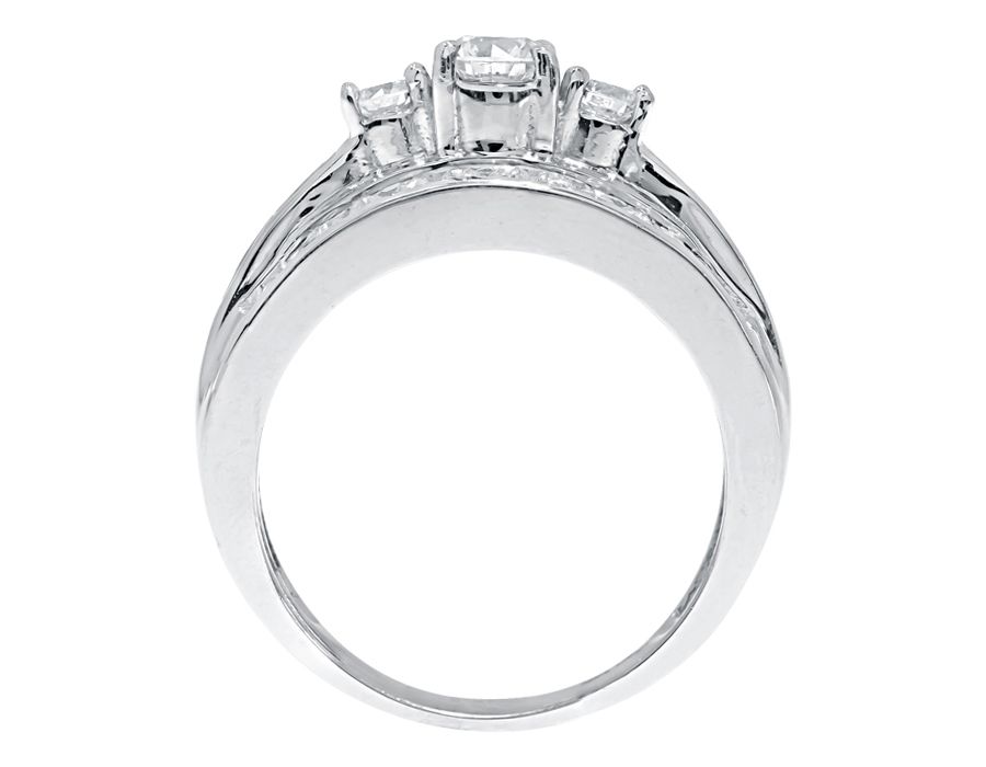 14k White Gold Three Stone Ring with Round and Baguette Diamonds (1.0 ct)