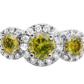 14K White Gold Treated Canary Halo Diamond Bridal Ring 1.7Ct