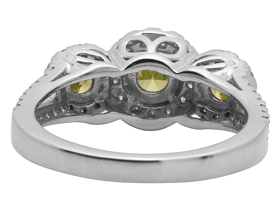 14K White Gold Treated Canary Halo Diamond Bridal Ring 1.7Ct