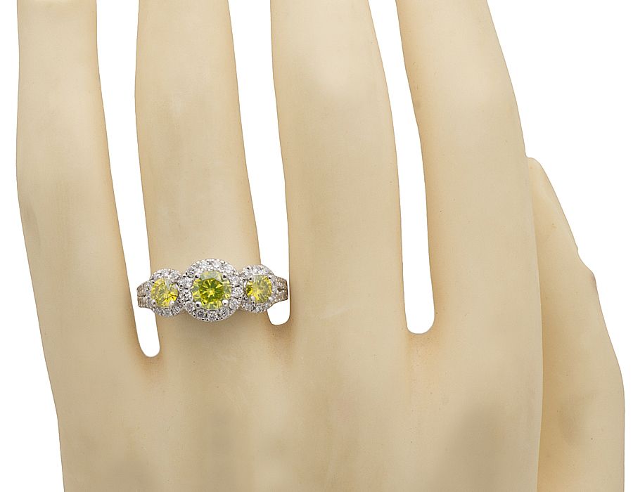 14K White Gold Treated Canary Halo Diamond Bridal Ring 1.7Ct