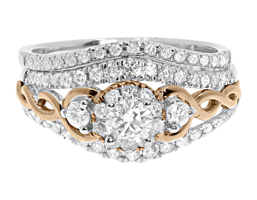 Two Tone Three Stone Bridal Ring with round Diamond (1.01 ct)