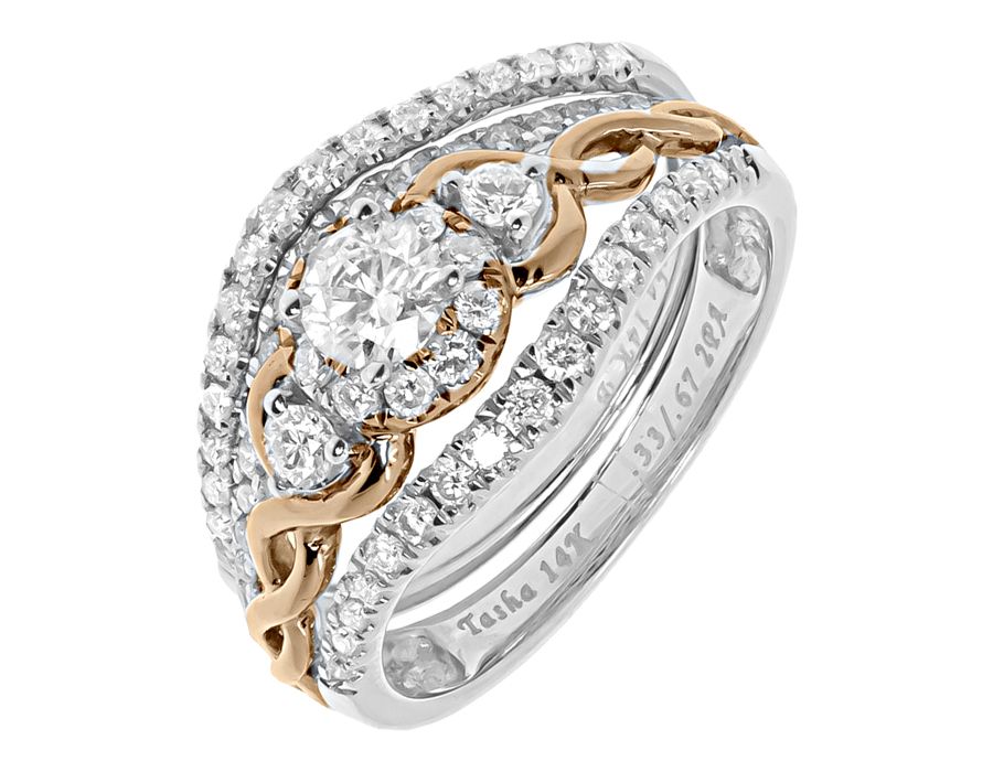 Two Tone Three Stone Bridal Ring with round Diamond (1.01 ct)