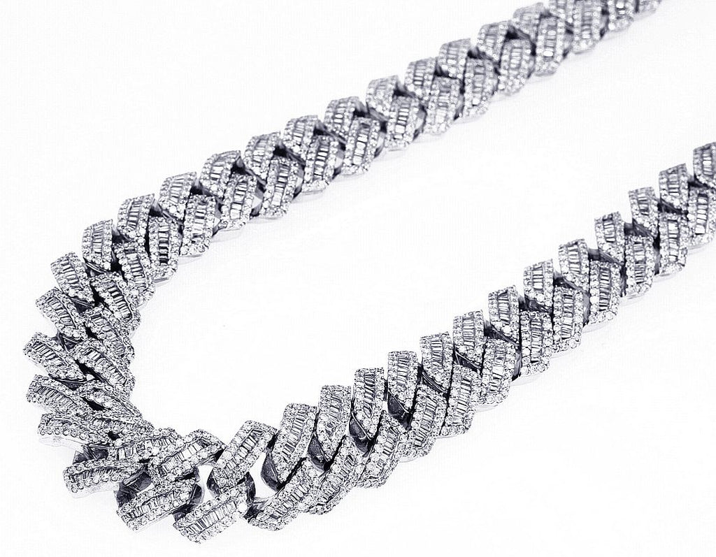 15MM Baguette 32.5CT Diamond Cuban Chain 10K White Gold