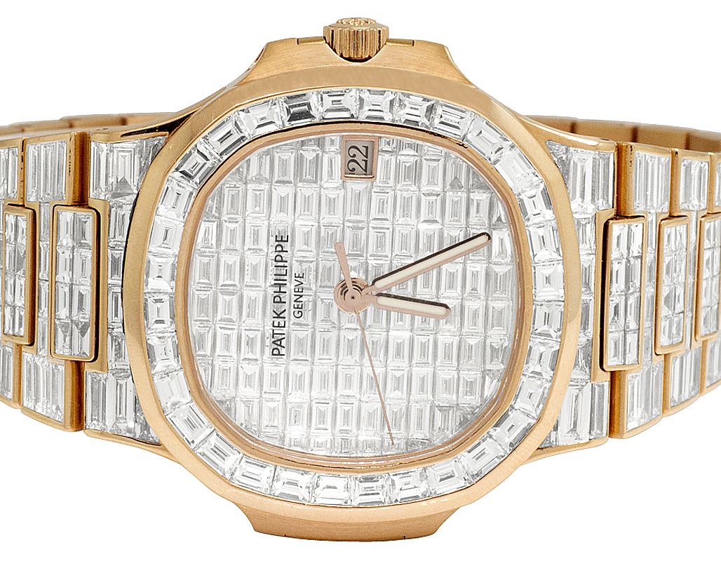 18K Rose Gold Patek Philippe Nautilus 5711 Baguette Diamond Watch 67.75 Ct