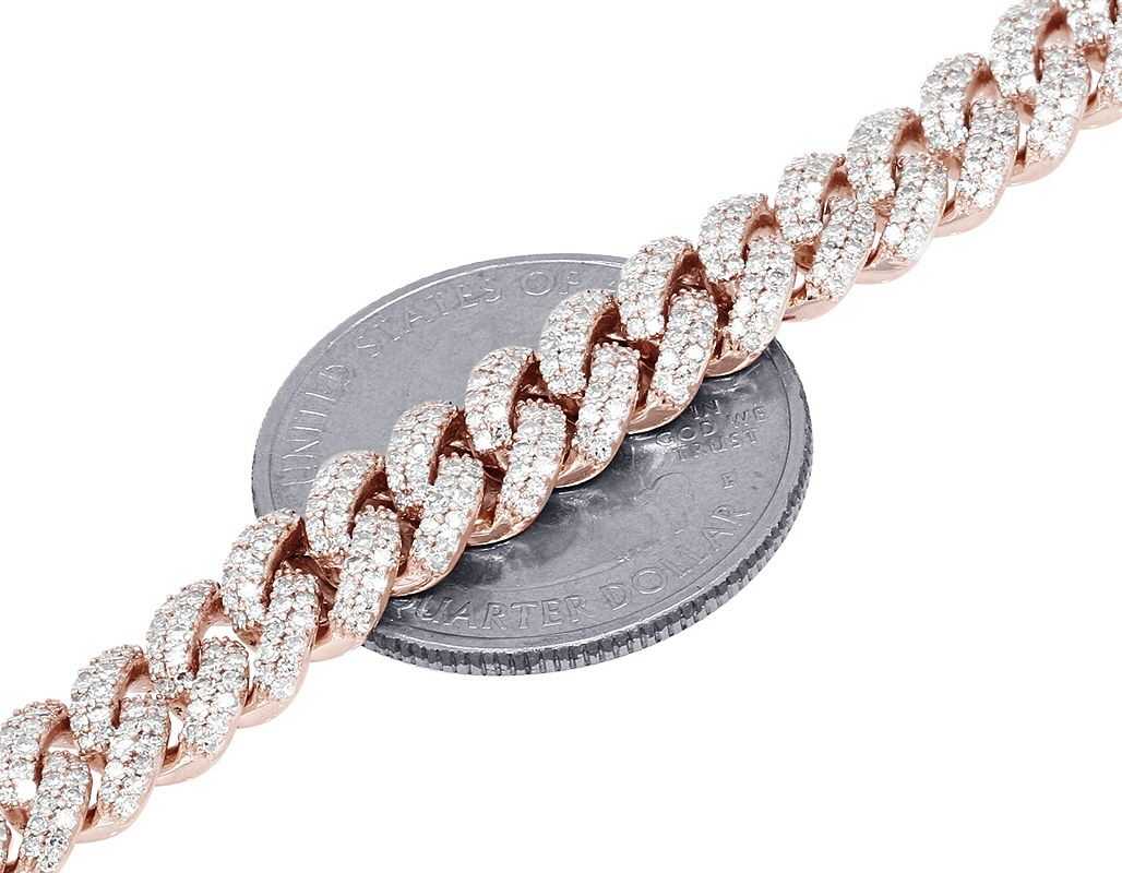 8MM Miami Cuban 11.5CT Diamond Necklace 10K Rose Gold 20"