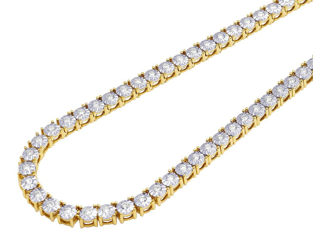 Illusion Set 7.65CT Diamond Tennis Necklace 10k Yellow Gold 5MM 22"