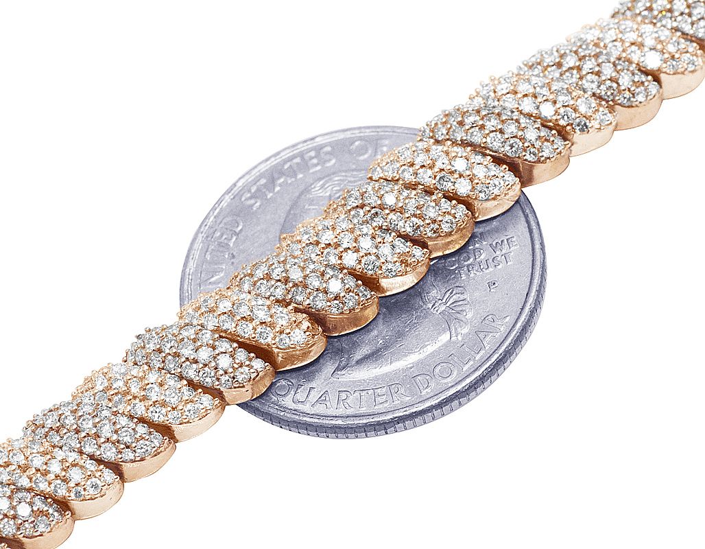 Macaroni Link 6.4CT Diamond Bracelet 10K Rose Gold 7MM 8"