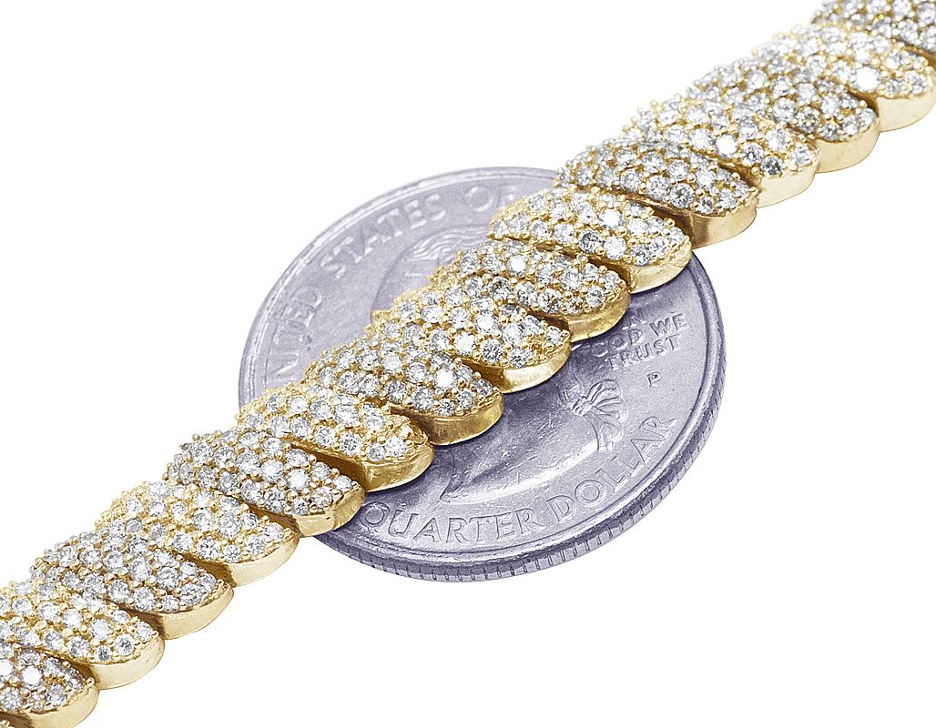 Macaroni Link 6.4CT Diamond Bracelet 10K Yellow Gold 7MM 8"