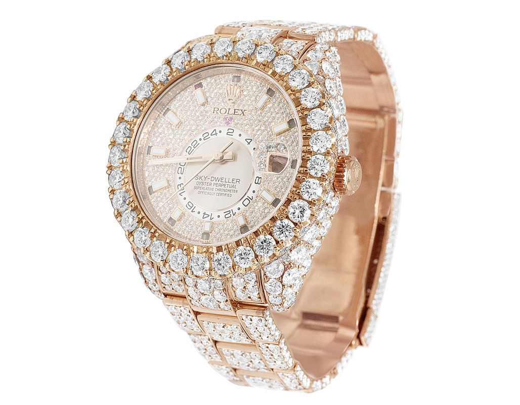 Rolex sky dweller rose best sale gold diamonds