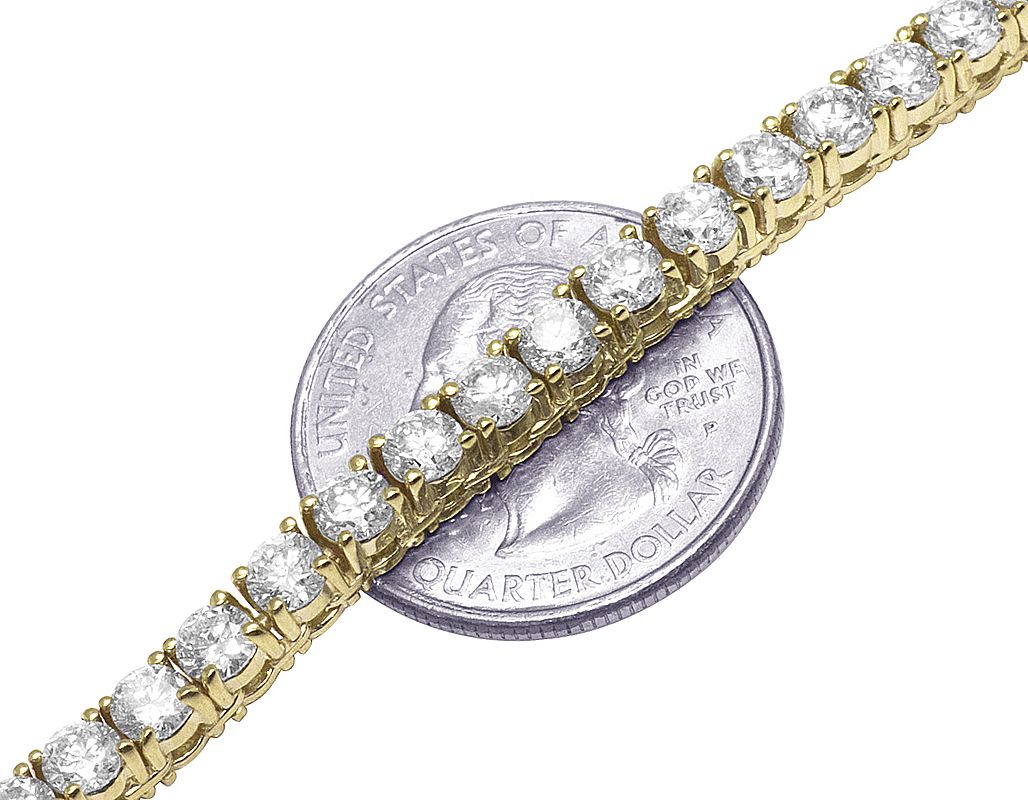 Yellow Gold 4 Prong Set 25 Pointer Diamond Tennis Chain 4MM 20" 30CT